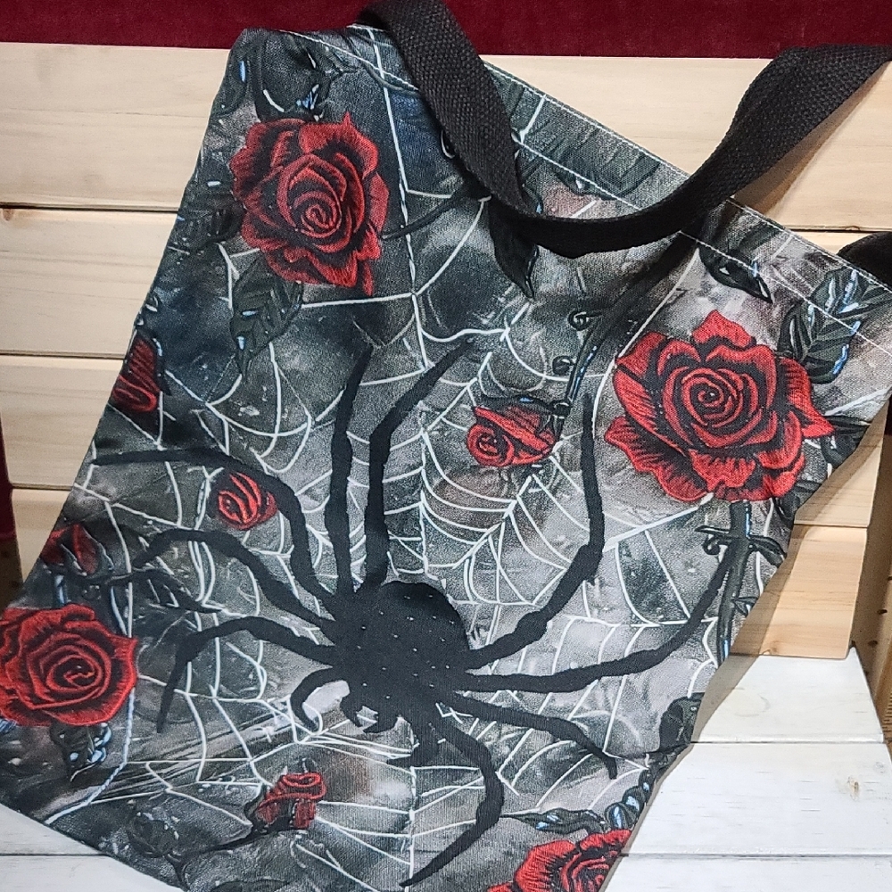 Web, Spider and Rose Shoulder Tote Bag NWT